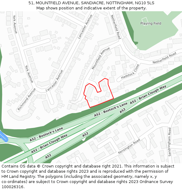 51, MOUNTFIELD AVENUE, SANDIACRE, NOTTINGHAM, NG10 5LS: Location map and indicative extent of plot