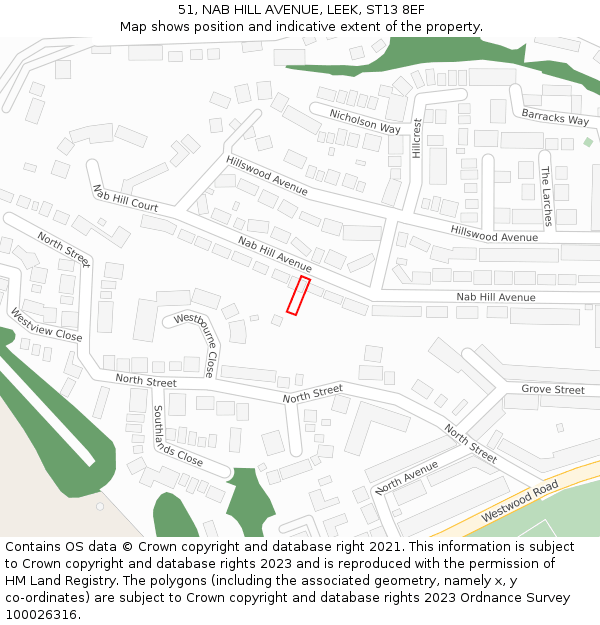 51, NAB HILL AVENUE, LEEK, ST13 8EF: Location map and indicative extent of plot
