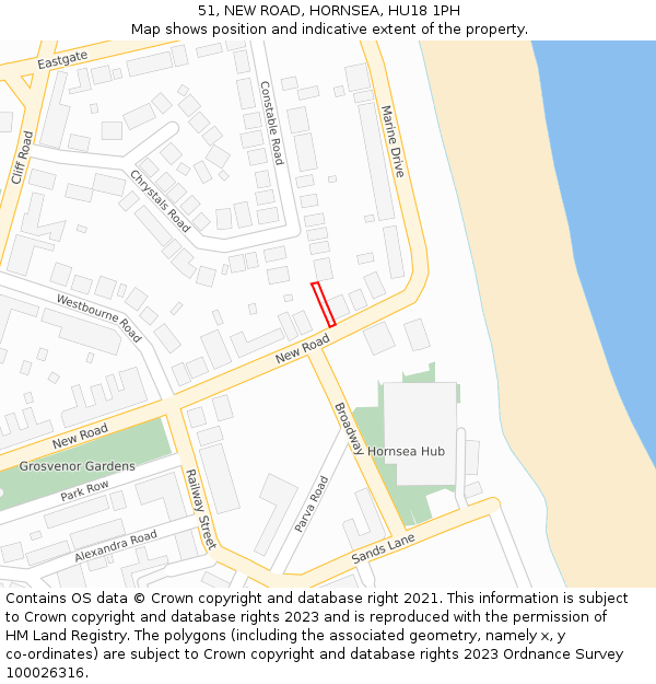 51, NEW ROAD, HORNSEA, HU18 1PH: Location map and indicative extent of plot