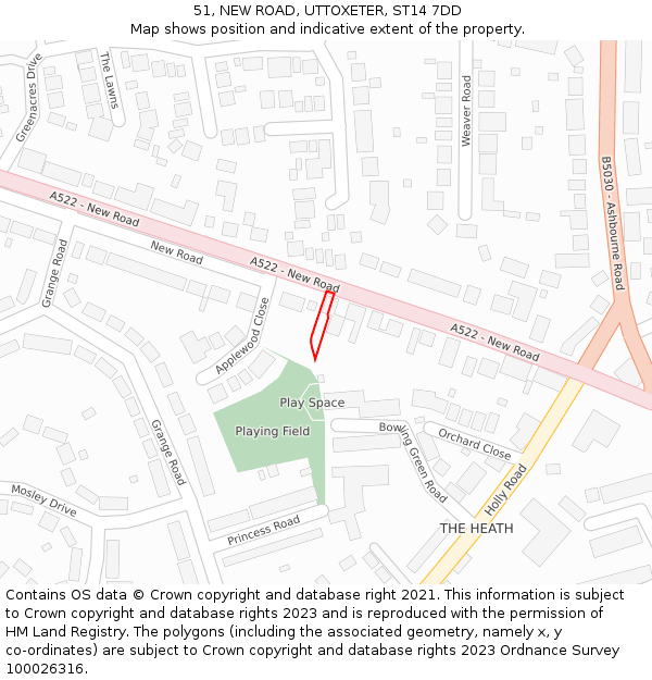 51, NEW ROAD, UTTOXETER, ST14 7DD: Location map and indicative extent of plot