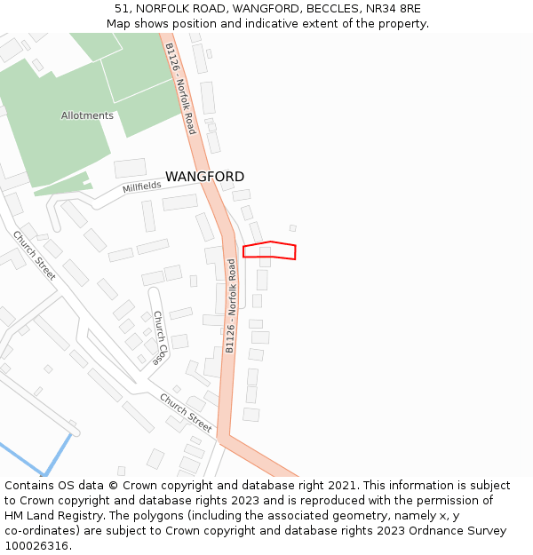51, NORFOLK ROAD, WANGFORD, BECCLES, NR34 8RE: Location map and indicative extent of plot