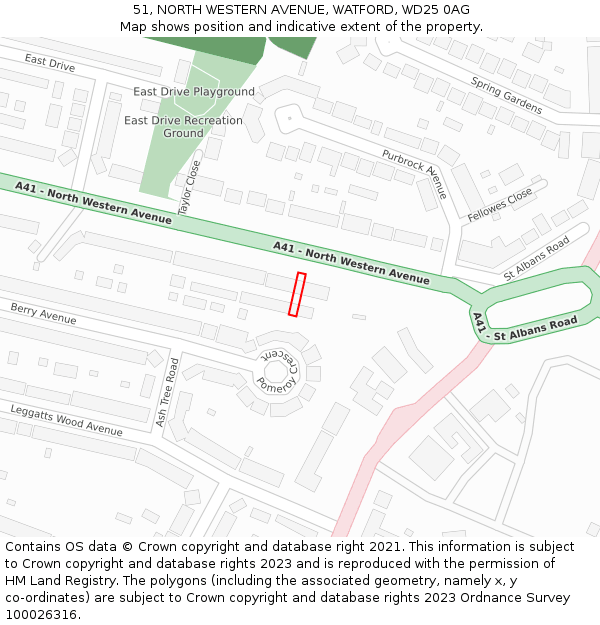 51, NORTH WESTERN AVENUE, WATFORD, WD25 0AG: Location map and indicative extent of plot