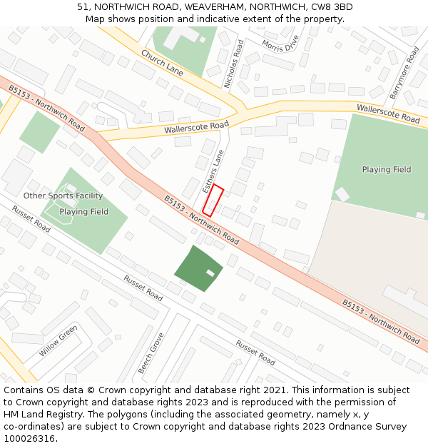 51, NORTHWICH ROAD, WEAVERHAM, NORTHWICH, CW8 3BD: Location map and indicative extent of plot