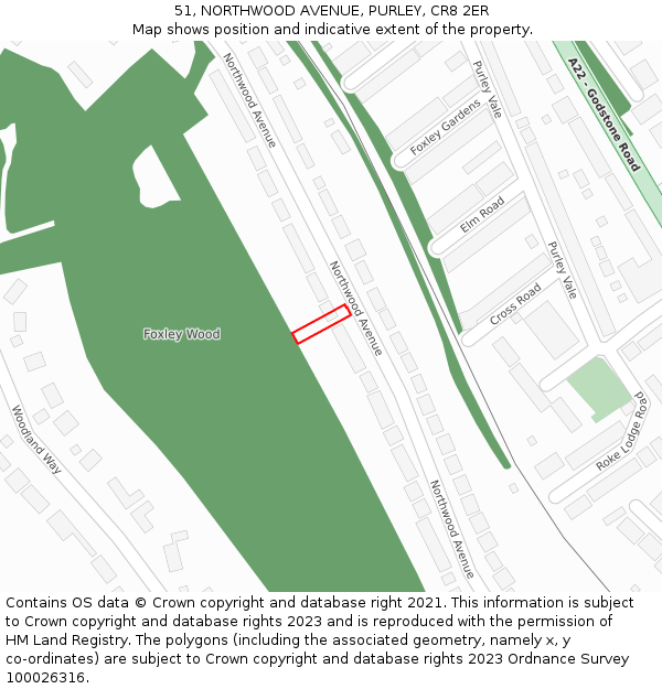 51, NORTHWOOD AVENUE, PURLEY, CR8 2ER: Location map and indicative extent of plot
