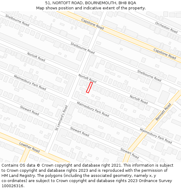 51, NORTOFT ROAD, BOURNEMOUTH, BH8 8QA: Location map and indicative extent of plot