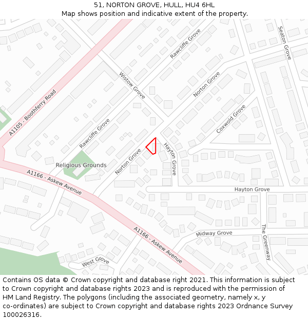 51, NORTON GROVE, HULL, HU4 6HL: Location map and indicative extent of plot