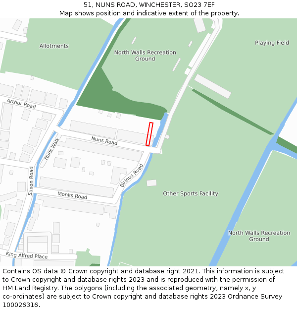 51, NUNS ROAD, WINCHESTER, SO23 7EF: Location map and indicative extent of plot