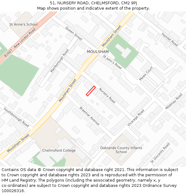 51, NURSERY ROAD, CHELMSFORD, CM2 9PJ: Location map and indicative extent of plot