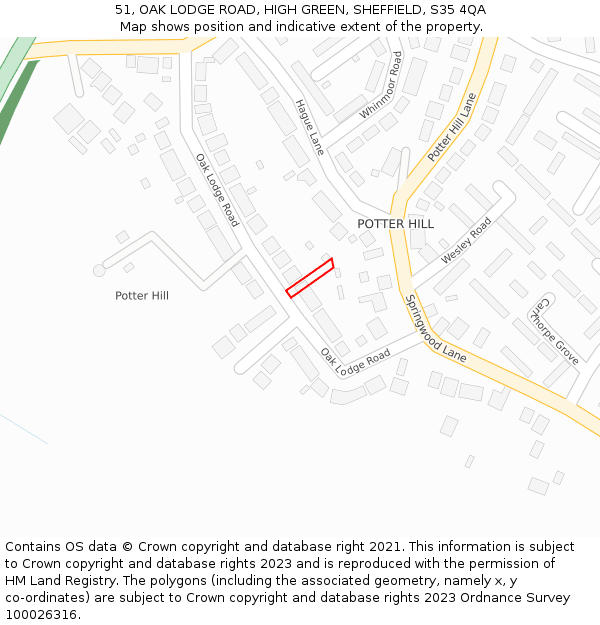 51, OAK LODGE ROAD, HIGH GREEN, SHEFFIELD, S35 4QA: Location map and indicative extent of plot