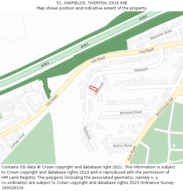 51, OAKFIELDS, TIVERTON, EX16 6XE: Location map and indicative extent of plot
