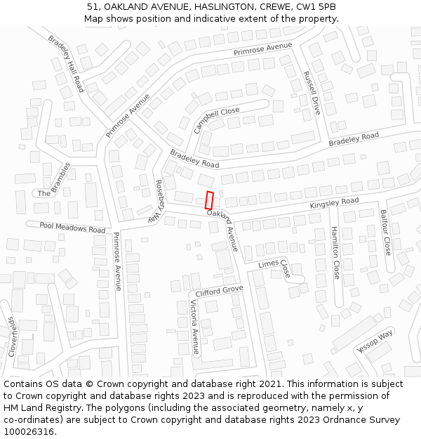51, OAKLAND AVENUE, HASLINGTON, CREWE, CW1 5PB: Location map and indicative extent of plot