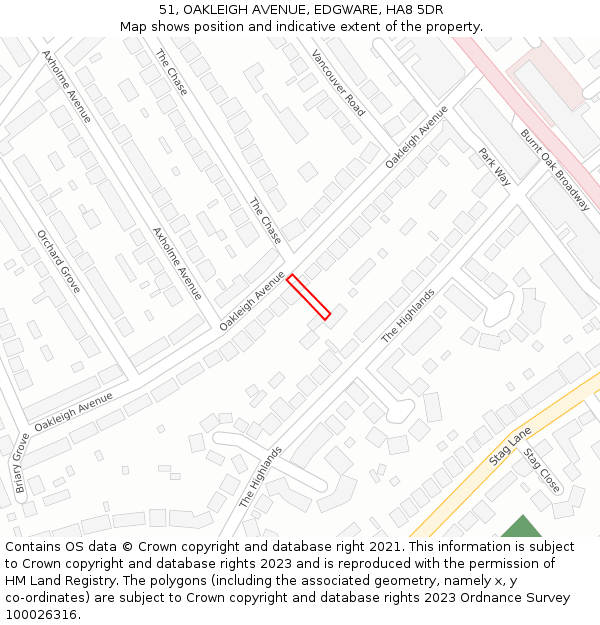 51, OAKLEIGH AVENUE, EDGWARE, HA8 5DR: Location map and indicative extent of plot