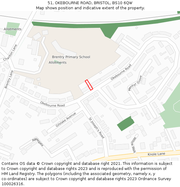 51, OKEBOURNE ROAD, BRISTOL, BS10 6QW: Location map and indicative extent of plot