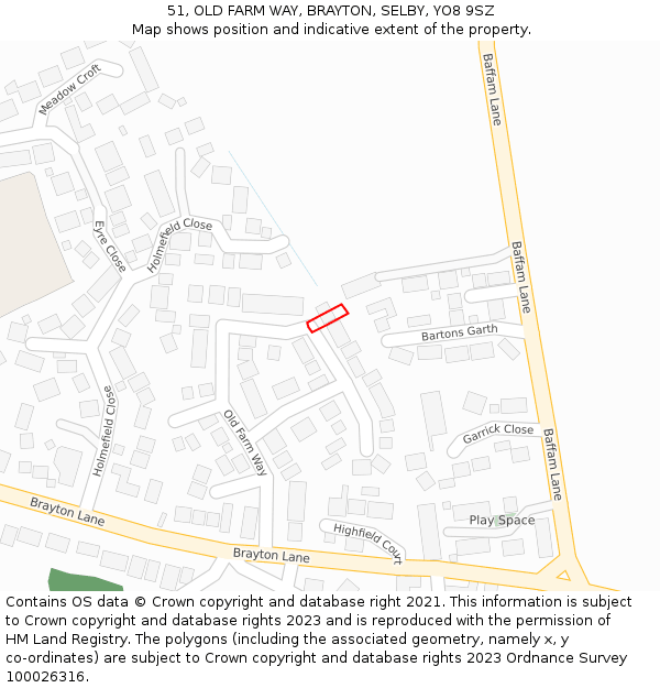 51, OLD FARM WAY, BRAYTON, SELBY, YO8 9SZ: Location map and indicative extent of plot