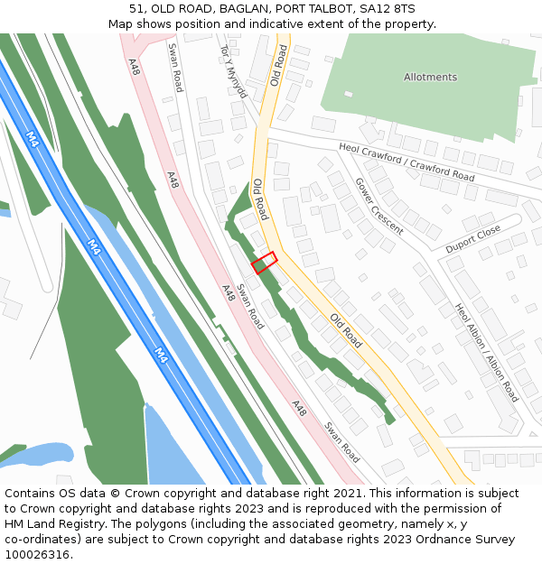 51, OLD ROAD, BAGLAN, PORT TALBOT, SA12 8TS: Location map and indicative extent of plot