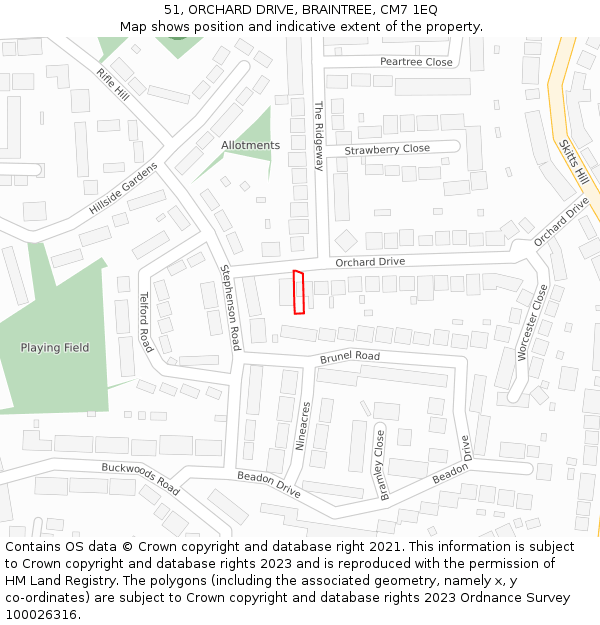 51, ORCHARD DRIVE, BRAINTREE, CM7 1EQ: Location map and indicative extent of plot