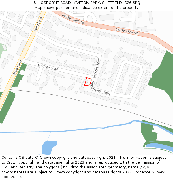 51, OSBORNE ROAD, KIVETON PARK, SHEFFIELD, S26 6PQ: Location map and indicative extent of plot