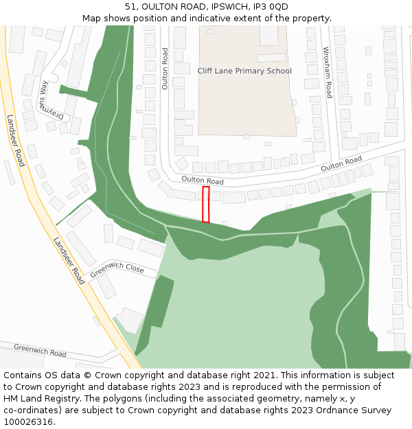51, OULTON ROAD, IPSWICH, IP3 0QD: Location map and indicative extent of plot