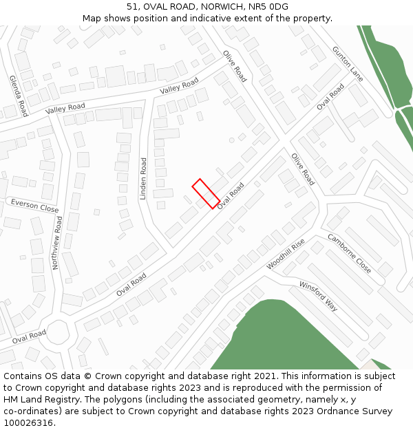 51, OVAL ROAD, NORWICH, NR5 0DG: Location map and indicative extent of plot