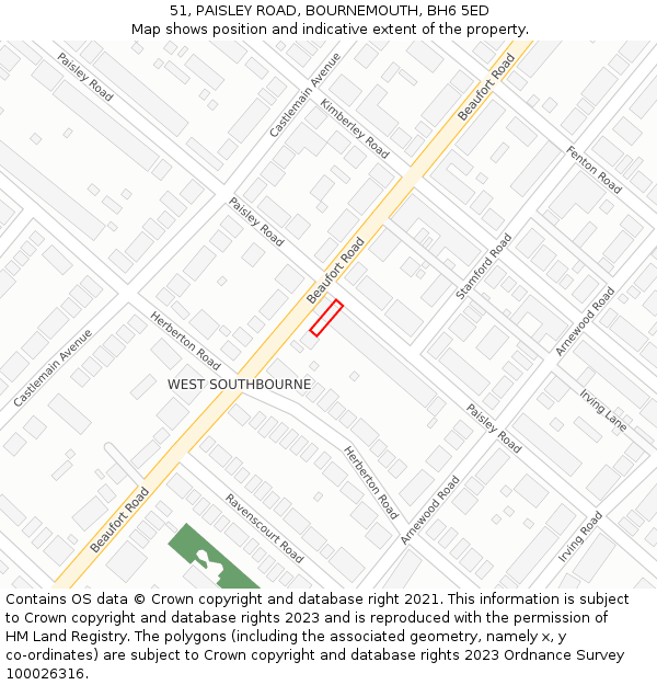 51, PAISLEY ROAD, BOURNEMOUTH, BH6 5ED: Location map and indicative extent of plot