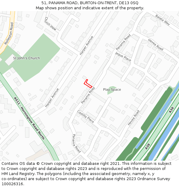 51, PANAMA ROAD, BURTON-ON-TRENT, DE13 0SQ: Location map and indicative extent of plot