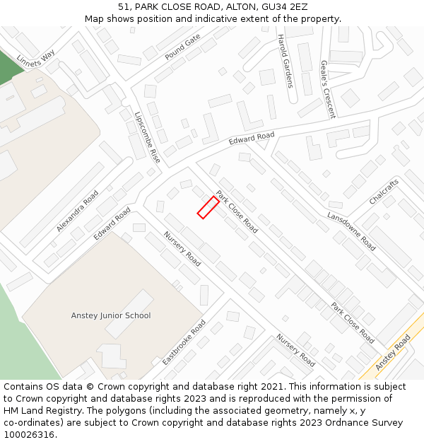 51, PARK CLOSE ROAD, ALTON, GU34 2EZ: Location map and indicative extent of plot
