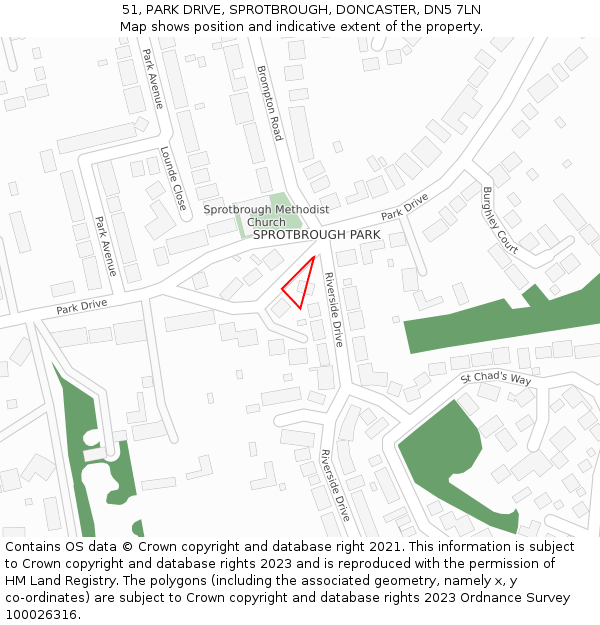 51, PARK DRIVE, SPROTBROUGH, DONCASTER, DN5 7LN: Location map and indicative extent of plot