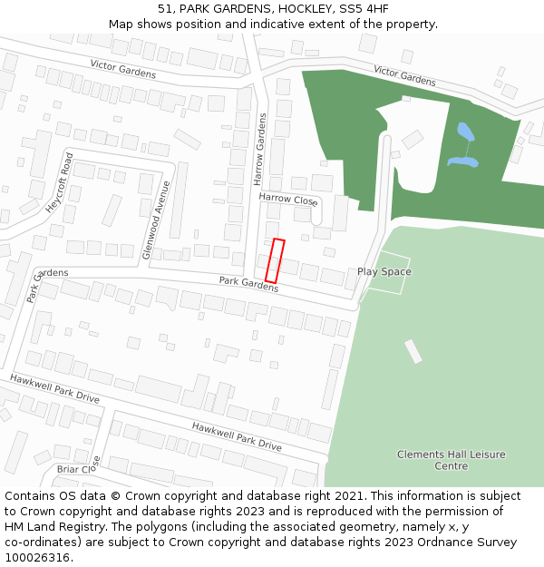 51, PARK GARDENS, HOCKLEY, SS5 4HF: Location map and indicative extent of plot