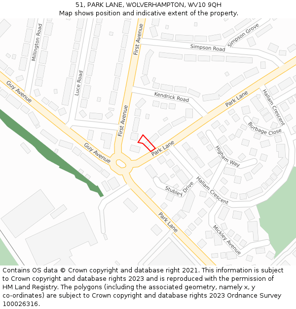51, PARK LANE, WOLVERHAMPTON, WV10 9QH: Location map and indicative extent of plot