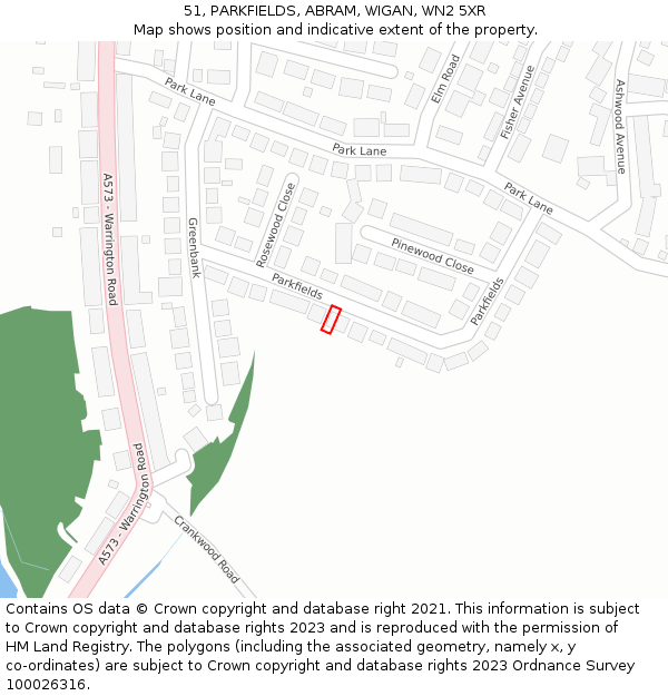 51, PARKFIELDS, ABRAM, WIGAN, WN2 5XR: Location map and indicative extent of plot