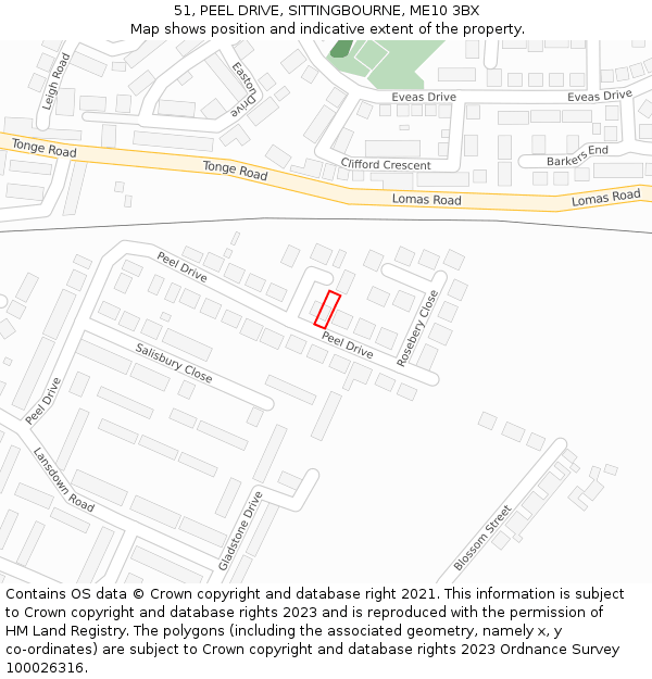 51, PEEL DRIVE, SITTINGBOURNE, ME10 3BX: Location map and indicative extent of plot