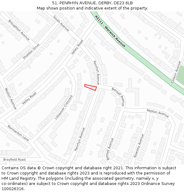 51, PENRHYN AVENUE, DERBY, DE23 6LB: Location map and indicative extent of plot