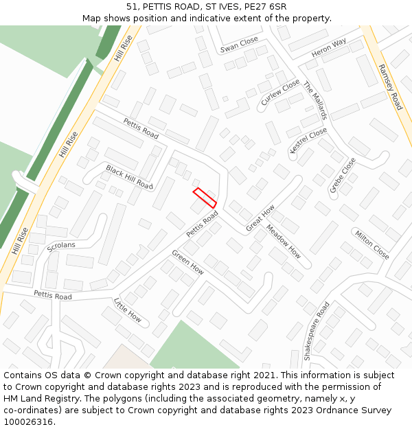 51, PETTIS ROAD, ST IVES, PE27 6SR: Location map and indicative extent of plot