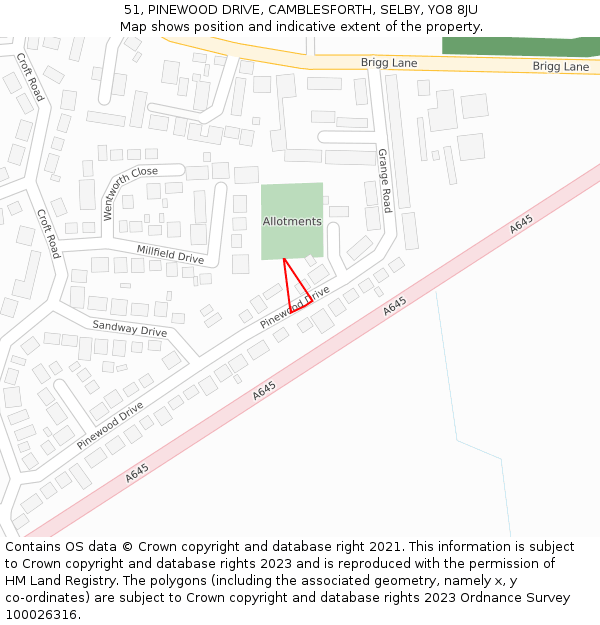 51, PINEWOOD DRIVE, CAMBLESFORTH, SELBY, YO8 8JU: Location map and indicative extent of plot
