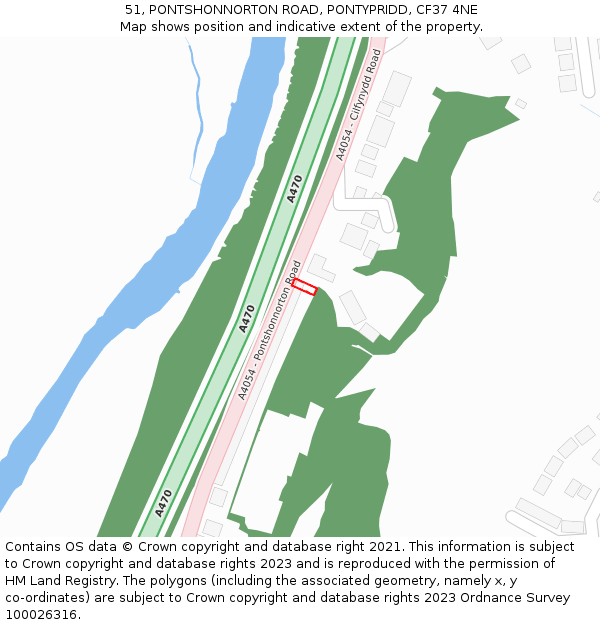 51, PONTSHONNORTON ROAD, PONTYPRIDD, CF37 4NE: Location map and indicative extent of plot