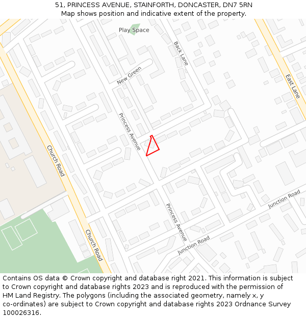 51, PRINCESS AVENUE, STAINFORTH, DONCASTER, DN7 5RN: Location map and indicative extent of plot