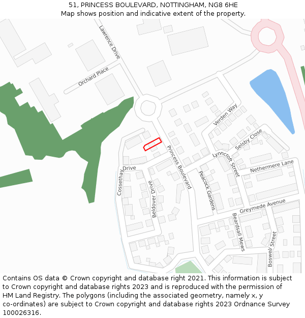 51, PRINCESS BOULEVARD, NOTTINGHAM, NG8 6HE: Location map and indicative extent of plot