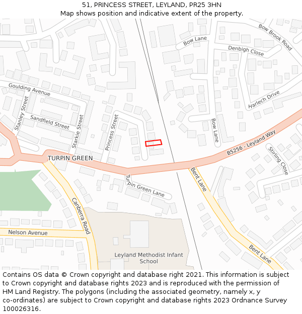 51, PRINCESS STREET, LEYLAND, PR25 3HN: Location map and indicative extent of plot