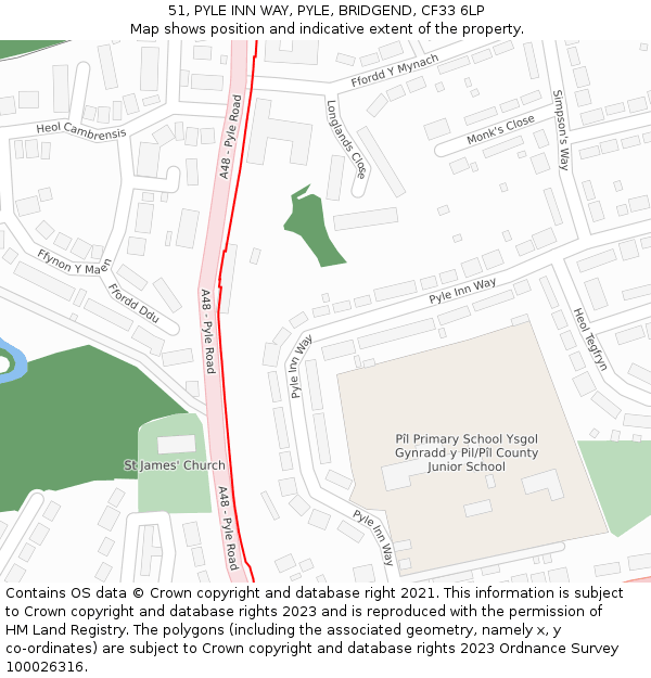 51, PYLE INN WAY, PYLE, BRIDGEND, CF33 6LP: Location map and indicative extent of plot