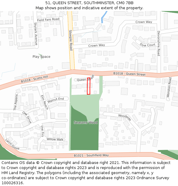 51, QUEEN STREET, SOUTHMINSTER, CM0 7BB: Location map and indicative extent of plot