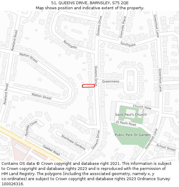 51, QUEENS DRIVE, BARNSLEY, S75 2QE: Location map and indicative extent of plot