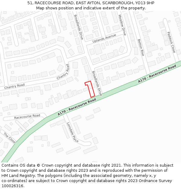 51, RACECOURSE ROAD, EAST AYTON, SCARBOROUGH, YO13 9HP: Location map and indicative extent of plot