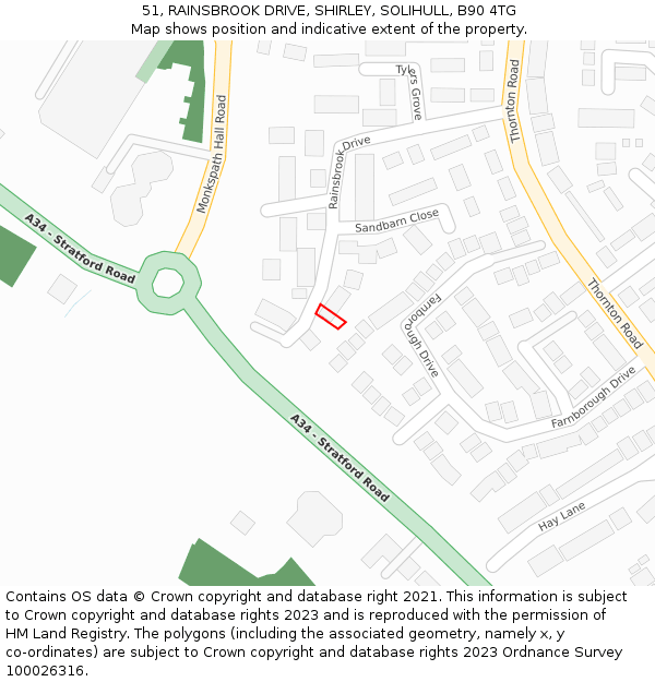 51, RAINSBROOK DRIVE, SHIRLEY, SOLIHULL, B90 4TG: Location map and indicative extent of plot