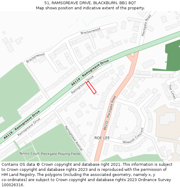 51, RAMSGREAVE DRIVE, BLACKBURN, BB1 8QT: Location map and indicative extent of plot