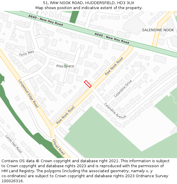 51, RAW NOOK ROAD, HUDDERSFIELD, HD3 3UX: Location map and indicative extent of plot