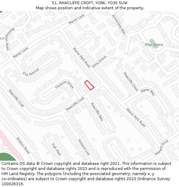 51, RAWCLIFFE CROFT, YORK, YO30 5UW: Location map and indicative extent of plot