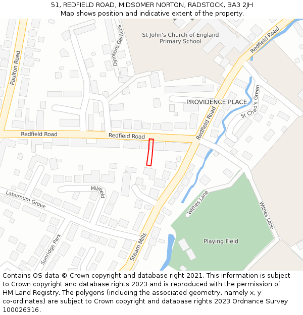 51, REDFIELD ROAD, MIDSOMER NORTON, RADSTOCK, BA3 2JH: Location map and indicative extent of plot