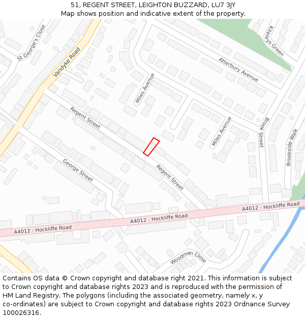 51, REGENT STREET, LEIGHTON BUZZARD, LU7 3JY: Location map and indicative extent of plot