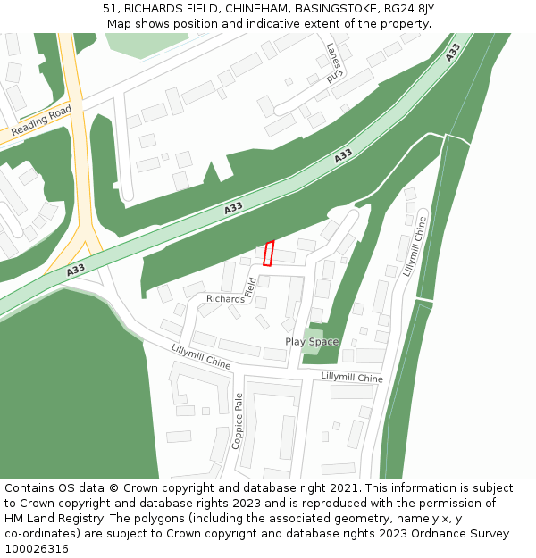 51, RICHARDS FIELD, CHINEHAM, BASINGSTOKE, RG24 8JY: Location map and indicative extent of plot