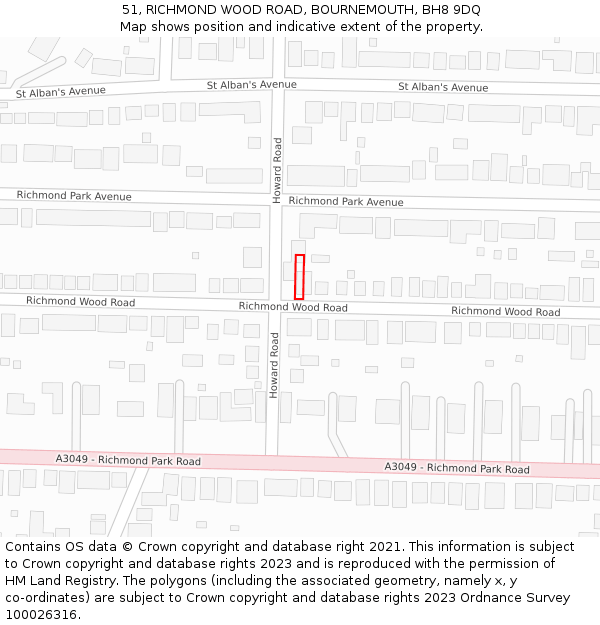 51, RICHMOND WOOD ROAD, BOURNEMOUTH, BH8 9DQ: Location map and indicative extent of plot